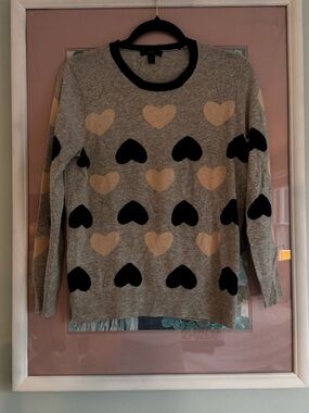 Gray Heart Pattern Crewneck Sweater - Neutral
